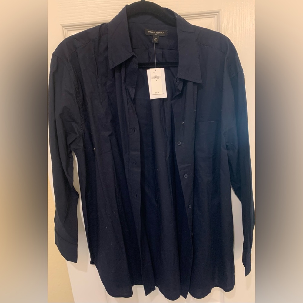 Banana Republic navy blue button up, size medium, new with tags